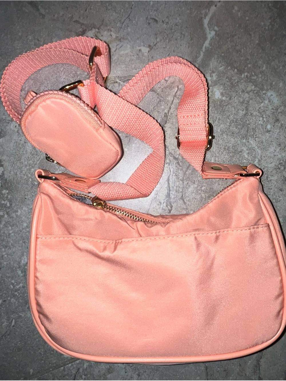 Women's Coral Peach Crossbody Bag with Detachable Strap Pouch